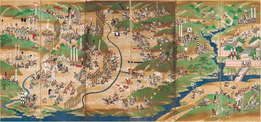 長篠の戦いの屏風絵。